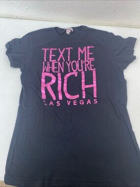 Black 'Text Me When You're Rich - Las Vegas' Graphic Tee Treasure Island Size XL